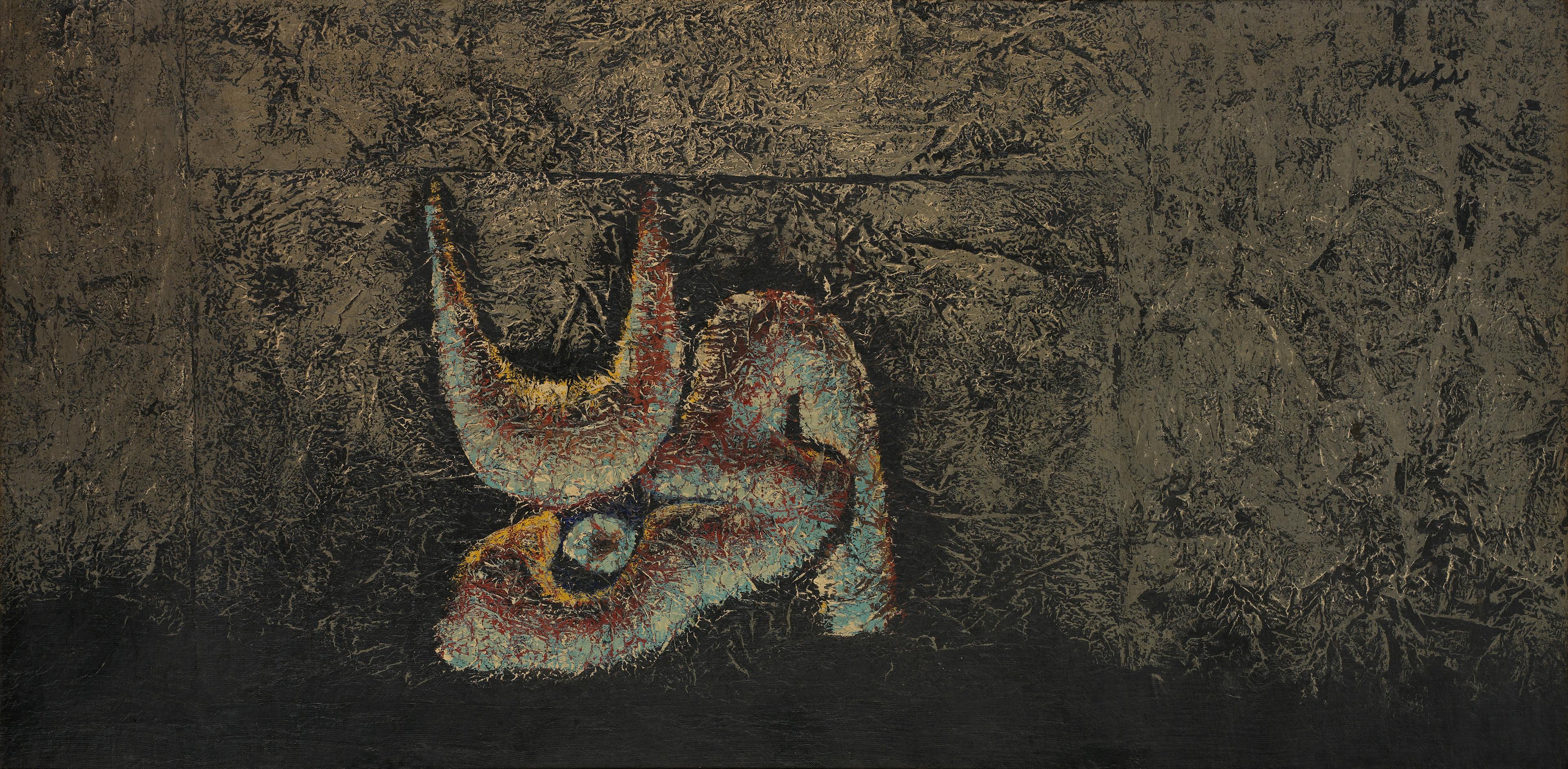 Hamed Abdalla, Al Harb, 1963, Mischtechnik auf Japanpapier auf Isorel, 130 x 250 cm, Artist estate, Foto: Emmanuel Littot, © Artist estate