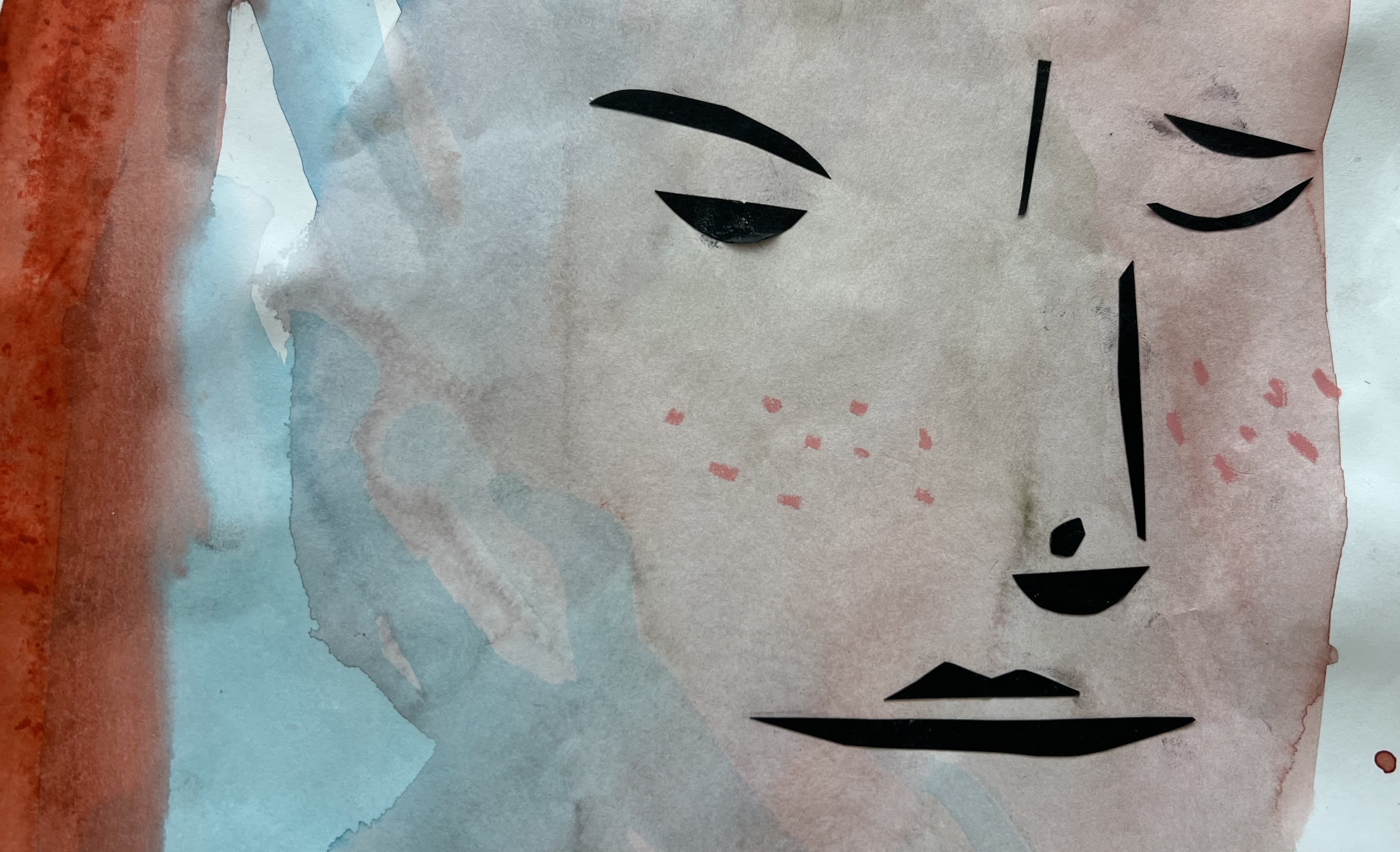 Ein Gesicht in Grossaufnahme, gemalt und gezeichnet